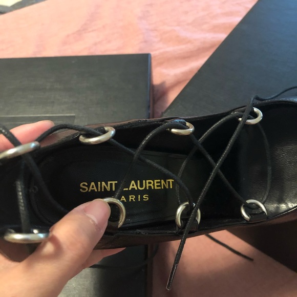 Saint Lauren Paris lace up heels shoes - Picture 3 of 6